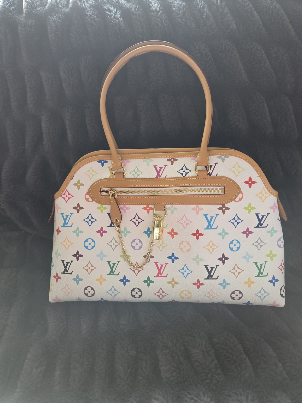 2 In 1 Multicolor White Canvas Large Shoulder Bag And Pouch